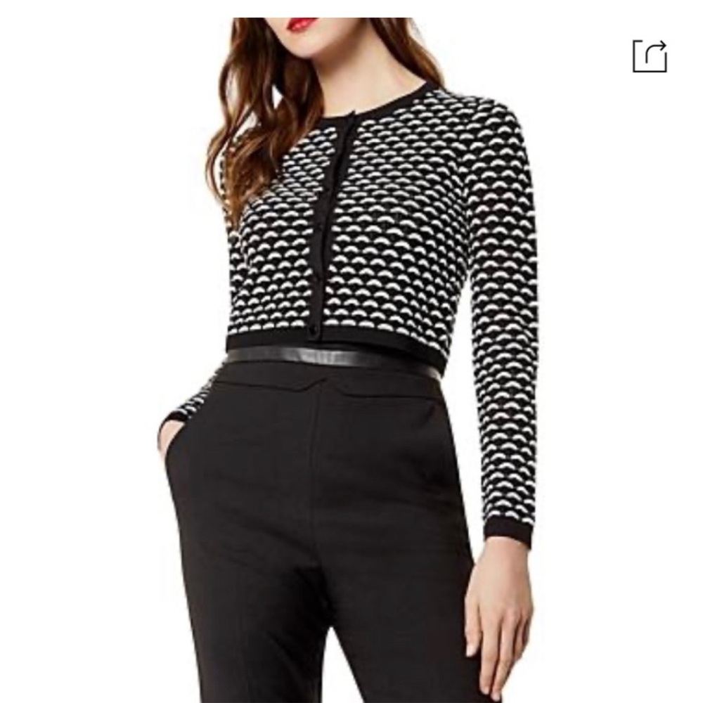 Karen Milken Black and White monochrome knit cropped cardigan